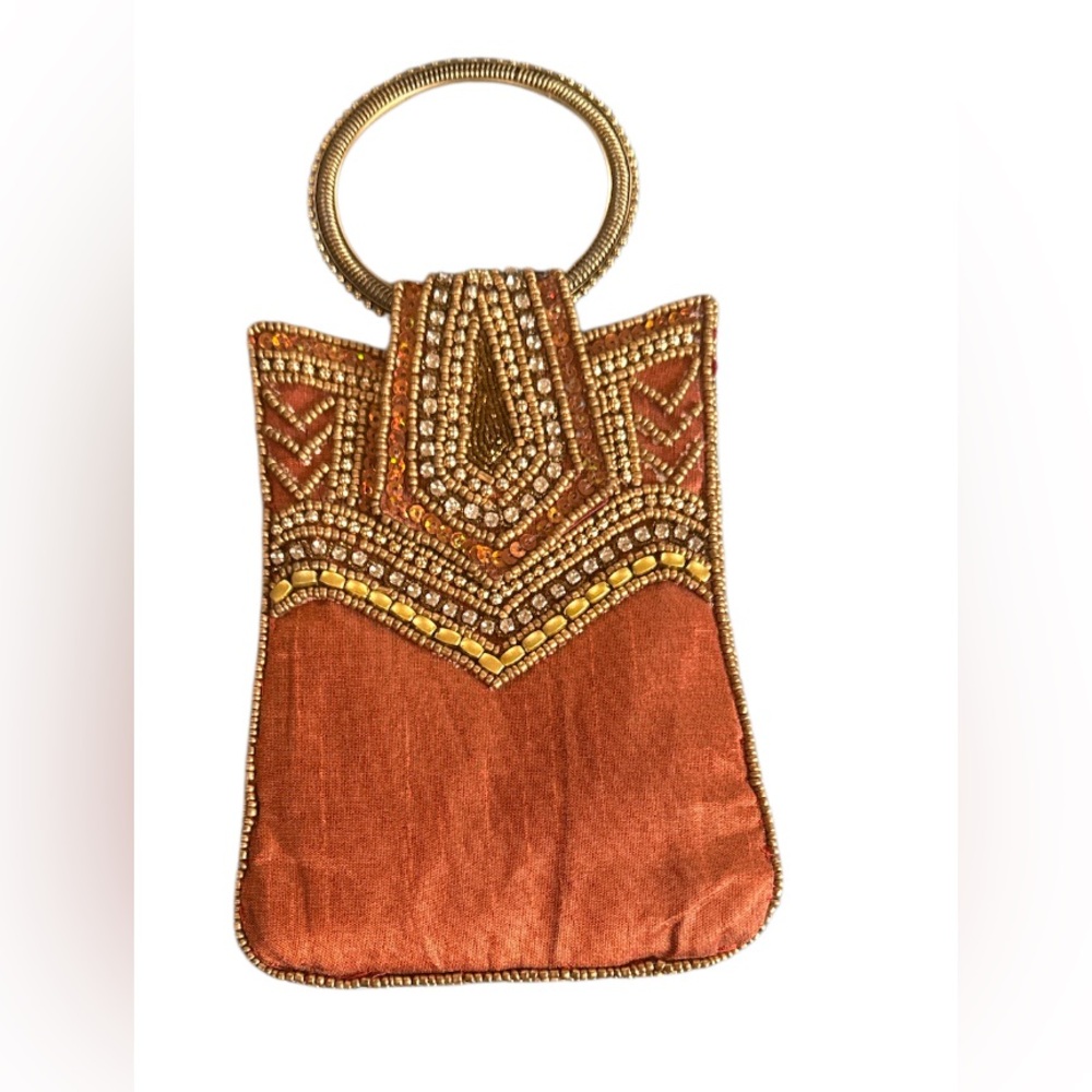 Elegant Beaded Evening Bag - Gold and Brown